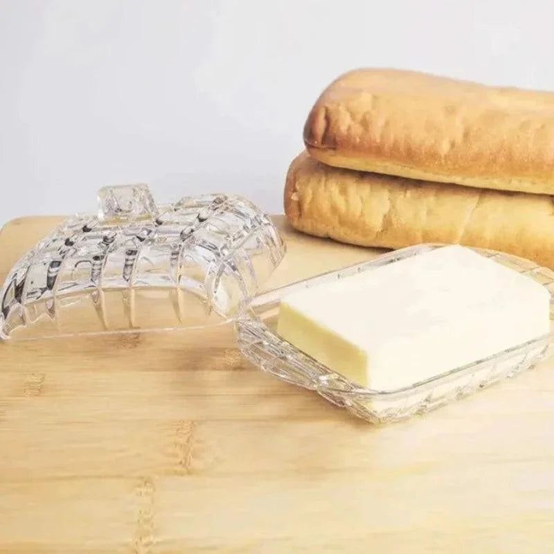 Prato para Queijo e Manteiga em Vidro Transparente de Luxo