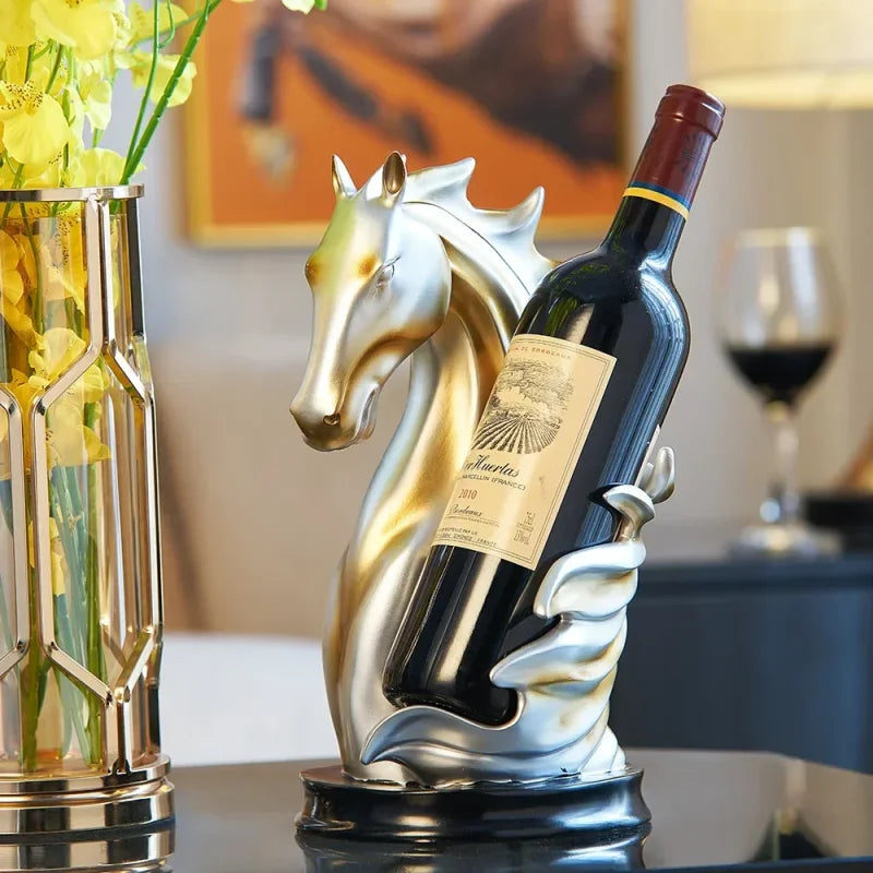 Suporte para Vinho Cavalo Decorativo em Resina Estilo Luxo