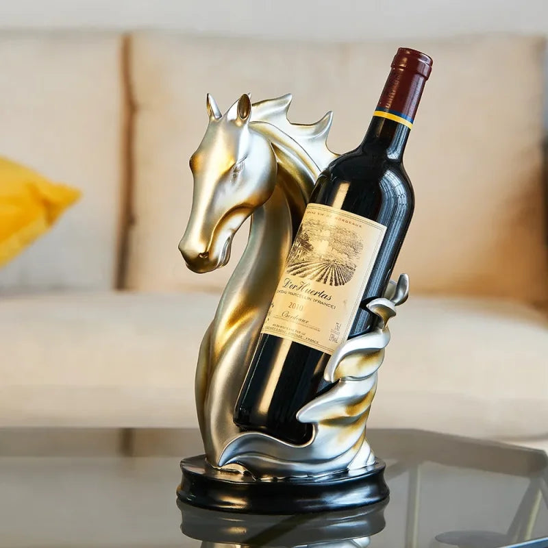 Suporte para Vinho Cavalo Decorativo em Resina Estilo Luxo