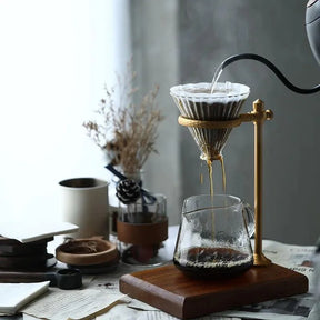 Suporte Porta Filtro de Café Americano Com Base de Madeira Maciça