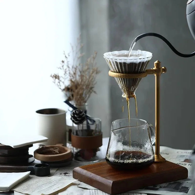 Suporte Porta Filtro de Café Americano Com Base de Madeira Maciça