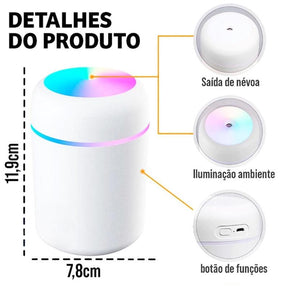 Umidificador e Difusor De Ar Portátil LED RGB